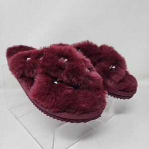 Michael Kors Sandals Womens 10 Lala Dark Berry Faux Fur Slide Slipper Studded